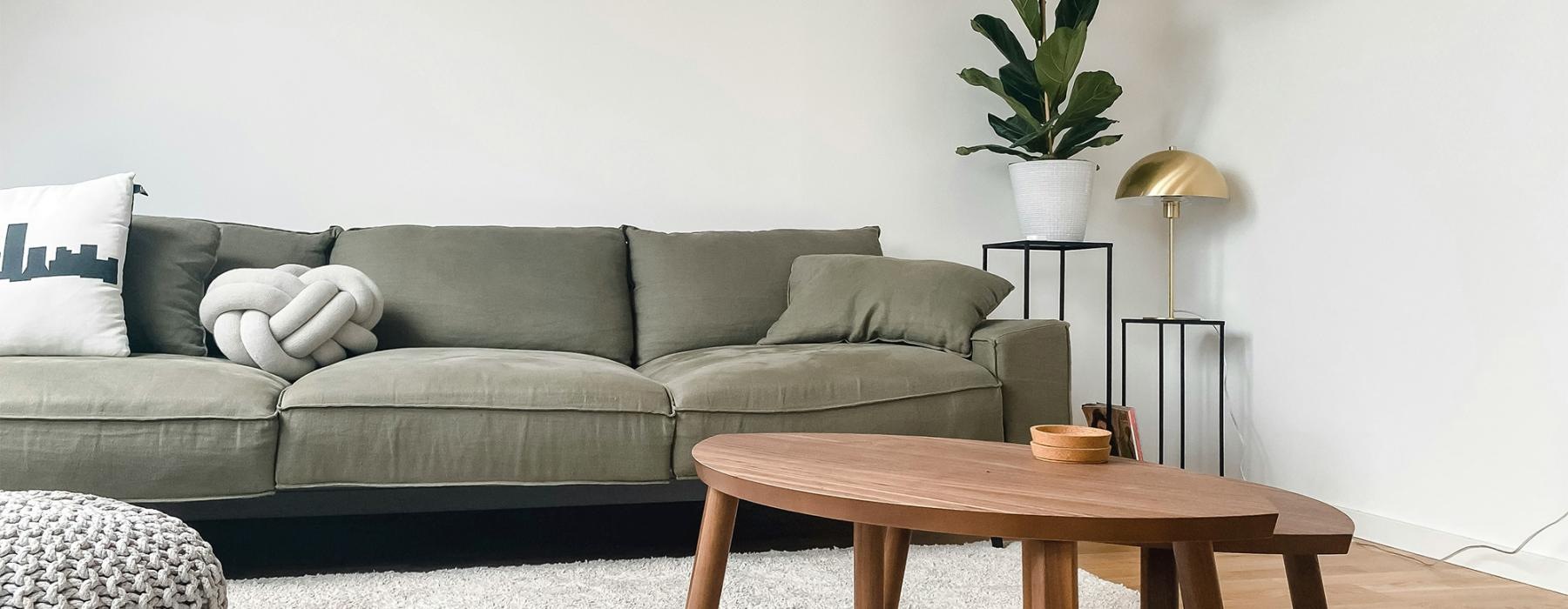a living room with a couch and a coffee table